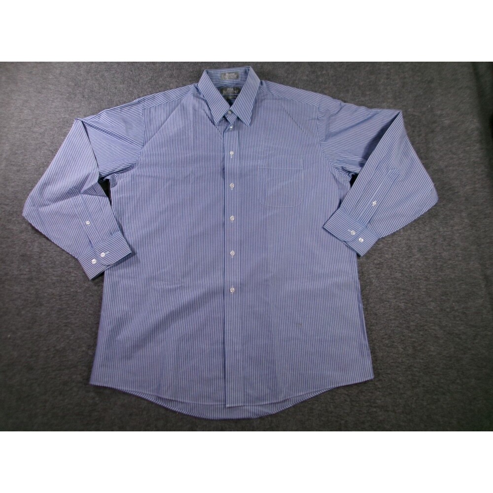 Stafford Shirt Men 16 Blue Stripe Broadcloth Long Sleeve Classic Office Preppy